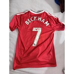 Manchester United David Beckham #7 Adidas Soccer Jersey - Red, Size Large